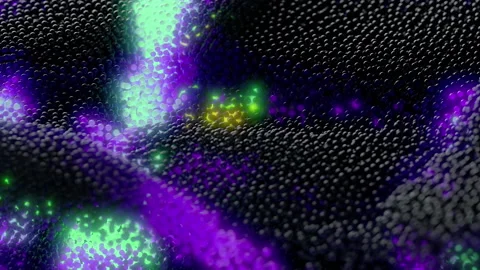 Animated background of black balls, particles forming bright flashes, 3D 4K Stock Footage 202606031