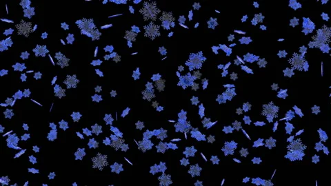 Animated background of blue snowflakes randomly moving and falling down. Use as Video stock 116606035