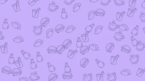 Animated Background of Falling Fast Food and Drink Doodle Icons on a Purple.. Stock Footage 318941276