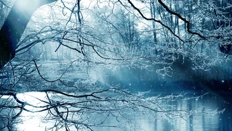 Animated background features a dark winter scenery with falling snow Stock Footage 160597830