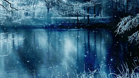 Animated background features a dark winter scenery with falling snow Stock Footage 160598101