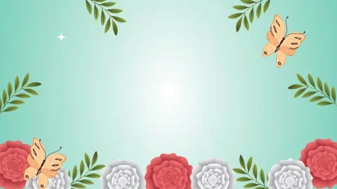 Animated background featuring cute orange butterflies fluttering over red a.. Stock Footage 338401161
