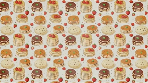 Animated background featuring stacks of pancakes with a variety of toppings Stock Footage 263971012