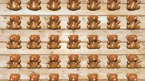 Animated background of festive chocolate bears. 3D rendering 스톡 일러스트
