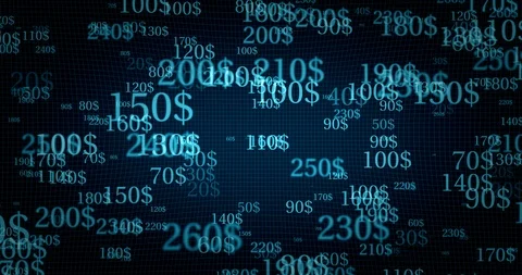 Animated background with flying out dollar prices. Stock Footage 95191844