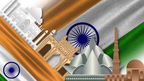 Animated background of Indian historical structures with waving India flag Stock Footage 312518738