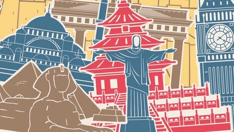 Animated Background Landmarks Stock Footage 77573756