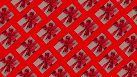Animated background of many gift boxes with a red bow on a red background, the Stock Footage 229388491