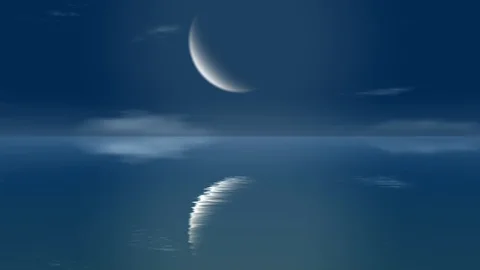 Animated Background Moon Reflecting In The Sea Stock Footage 109228428
