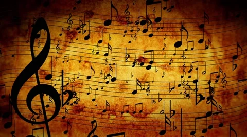 Animated background with musical notes, Music notes flowing, flying stream Stock Footage