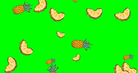Animated background pineapple with moving slices of pineapple. doodle fruit Stock Footage 141667274