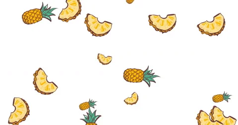 Animated background pineapple with moving slices of pineapple. doodle fruit Stock Footage 145397424