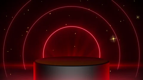 Animated background with platform Red neon and confetti suitable for product Stock Footage 254456923