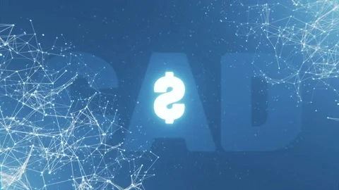 Animated background with rotating symbol of CAD currency signs and plexus lines Stock Footage 266440356