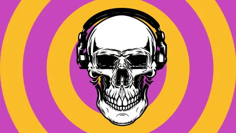 Animated background with skull in headphones Stock Footage 104618115