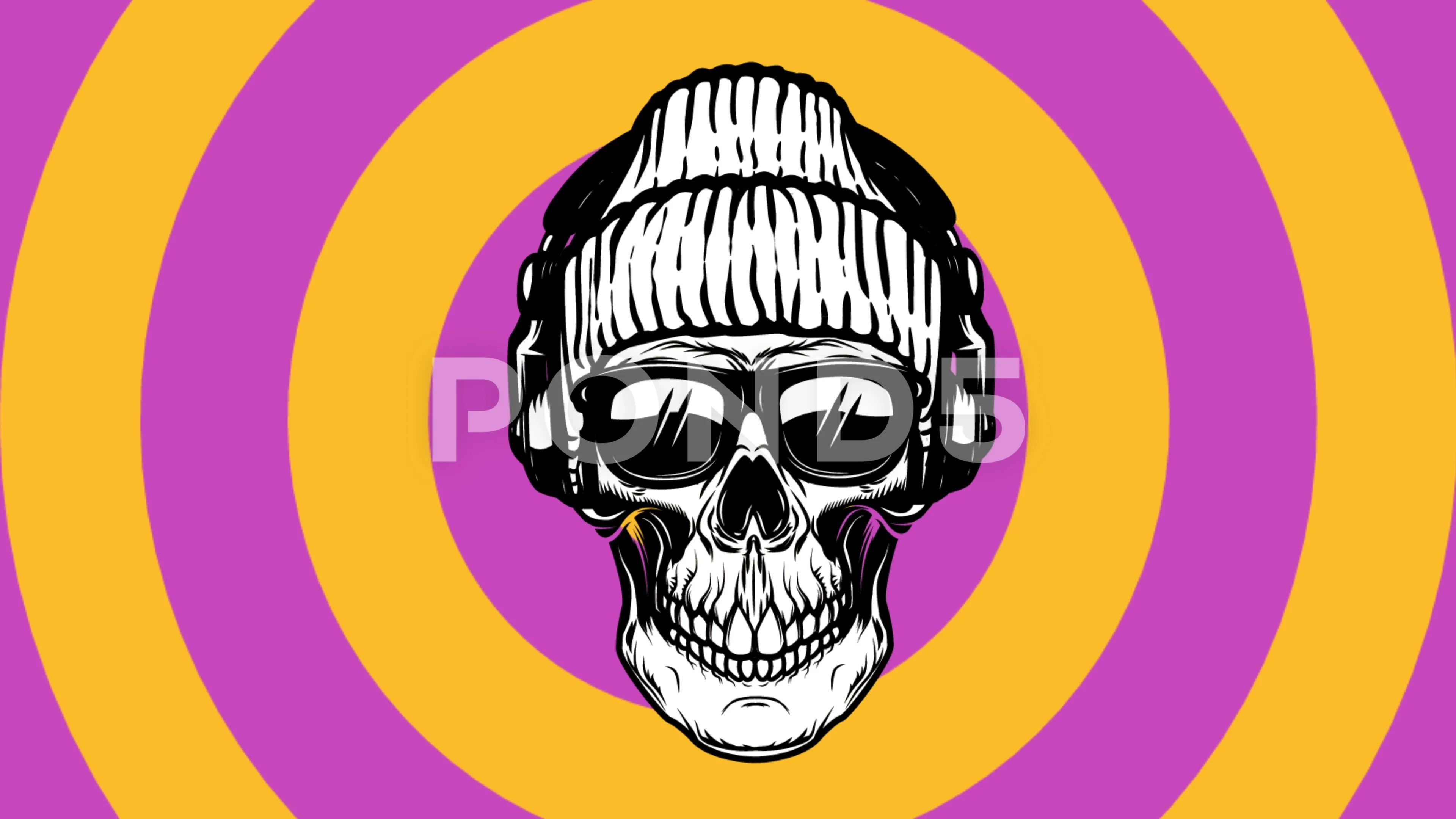 Animated background with skull in headph... | Stock Video | Pond5