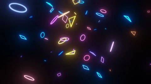 Animated background of small neon shapes randomly slow moving and rotating Stock Footage 284173350