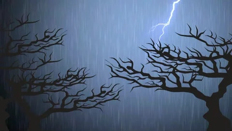 Animated background of thunder rain in forest Stock Footage 240383566