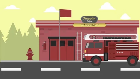 Animated background video in 2d animation Firefighter Office Stock Footage 159194773