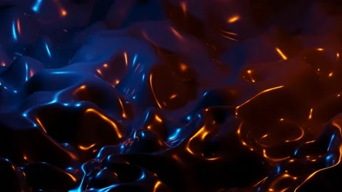 Animated background. Waves and splasing of dark material in blue and orange Stock Footage 157659693