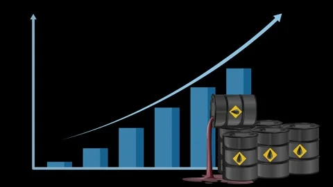 Animated Bar Chart and Line Graph Showing Rising Oil Costs and Leaking Barrels Video stock 337090313
