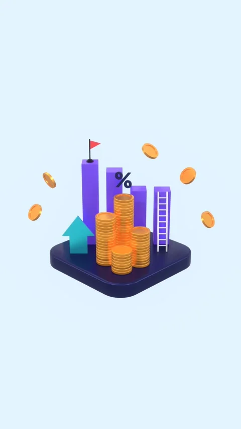 Animated Bar Chart, Arrow, Coins And Percent Sign In Vertical Video Format. Stock Footage 310976830