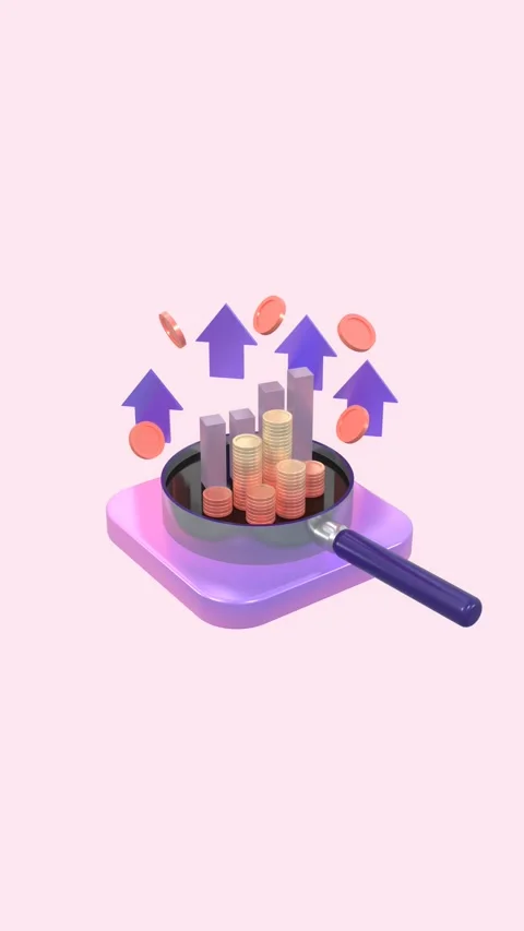 Animated Bar Chart, Arrows, Coins, Magnifying Glass In Vertical Video Format. 스톡 동영상 310918940