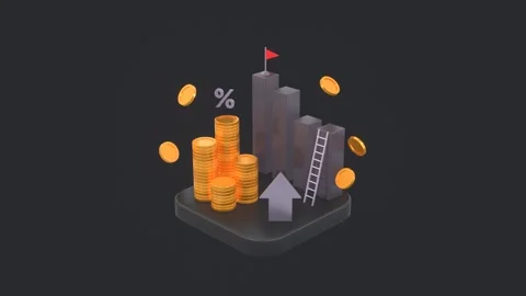 Animated Bar Chart, Coins Or Money, Percent Sign And An Upward Arrow. Stock Footage 310976822