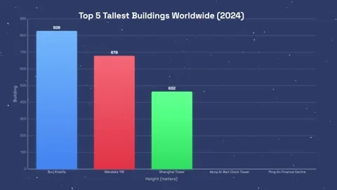 Animated Bar Chart Comparing the Top Five Tallest Buildings Worldwide 2024 Stock Footage 332319711