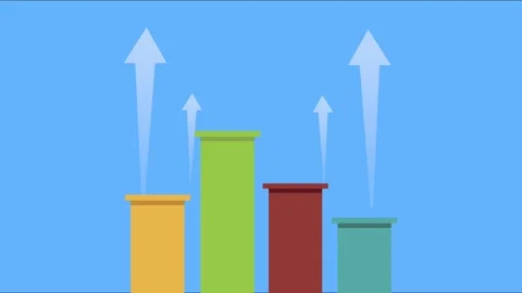 Animated bar chart with rising blue arrows showing business growth and posi.. Vídeos de archivo 338312282