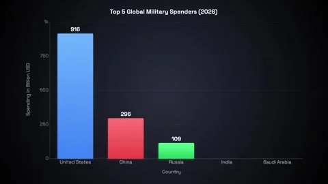 Animated Bar Chart of Top Five Global Military Spenders in 2026 Stock Footage 332889634