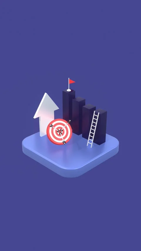 Animated Bar Chart, An Upward Arrow And Dartboard In Vertical Video Format. 動画素材 311117446