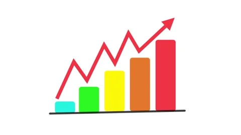 Animated bar graph with ascending multi-color bars (cyan, green, yellow, orange, Stock Footage 319812924