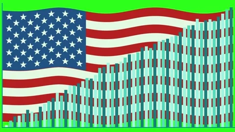 Animated Bar Graph Growing Over American Flag on Green Background Stock Footage 318573682