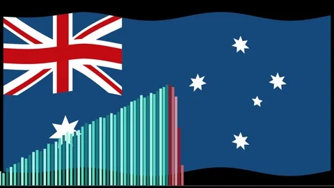 Animated Bar Graph Growing on Waving Australian Flag Background Stock Footage 318440489