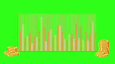Animated Bar Graph Growth With Gold Coins on Green Background Stock Footage 318440389