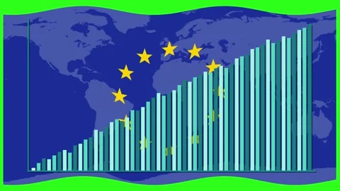 Animated Bar Graph Growth Over European Union Flag Map Background Stock Footage 318573613