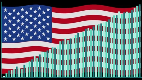Animated Bar Graph Growth Over American Flag on Black Background Stock Footage 320092042