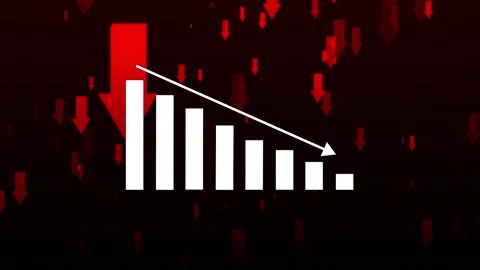 Animated bar graph showing decline and falling red arrows, economic recession Stock-Footage 337234609