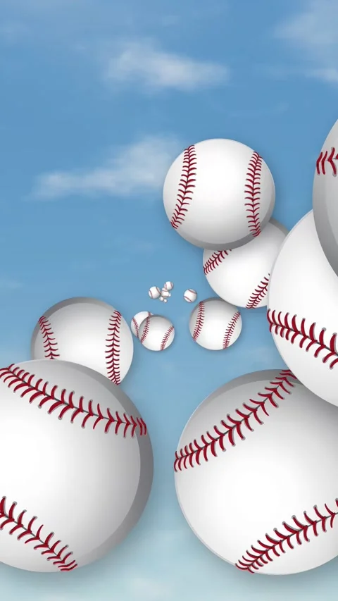Animated Baseballs Flying Through Blue Sky with Clouds Vertical Video Stock Footage 344931809