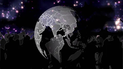 Animated bats flying over glowing globe with starry night background Stock Footage 303587789