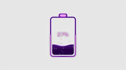 Animated battery charging 0 to 100 percent, with purple fluid flow and bubble. Stock Footage 282532652