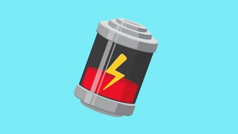 Animated Battery Draining from Full to Empty with Low Power Warning Sign Stock Footage 345826847