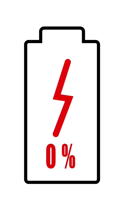 Animated battery icon zero percent empty vertical video loop with red light.. Stock Footage 321628650