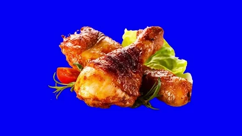 Animated BBQ meat, Fried Chicken animation restaurant menu on blue screen Stock Footage 297401023