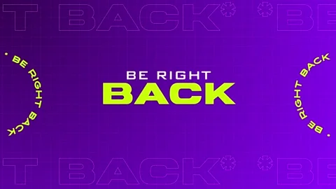 Animated Be Right Back Screen with Purple Grid Background Stock Footage 338125684