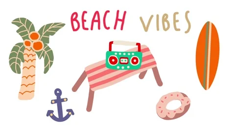 Animated beach elements dancing and beach vibes text Stock Footage 316217228