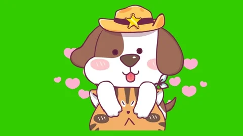 Animated Beagle in Sheriff Cowboy Hat Playing Blind Mans Bluff with a Cat G.. Video stock 282780896