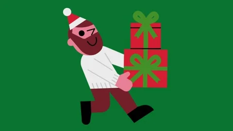 Animated bearded man in santa hat carrying christmas presents Stock Footage 320286856