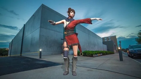 Animated Belly Dancer performing on city sidewalk Stock Footage 101449353